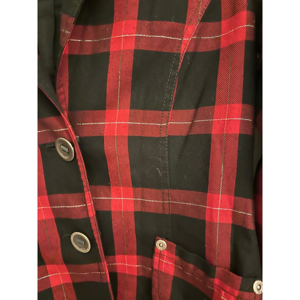 SEMIR Red Black Plaid Blazer Jacket Women's Size M Glitter Accents - Picture 3 of 5